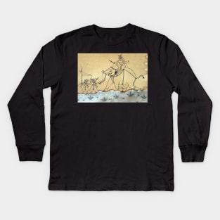 "Hunting time with Elephant" old indian folk art scene | Phad painting Kids Long Sleeve T-Shirt